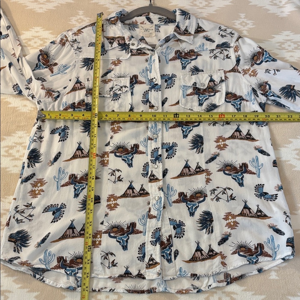 Women's White Medium Western Desert Print Button Down Shirt - Picture 9 of 10
